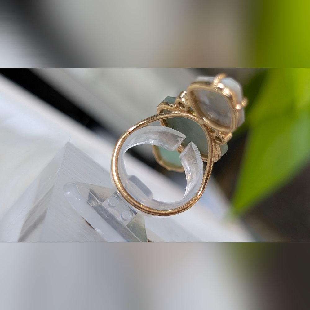 Faceted Green Aventurine & Agate Crystal Ring sz6 - Picture 9 of 15